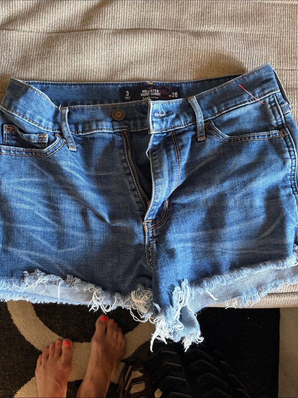 Hollister Distressed Blue Denim Frayed Hem Shorts